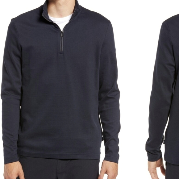 NWOT Hugo Boss Textor Quarter Zip Pullover Mens Small Sweater Navy Blue - Picture 1 of 11